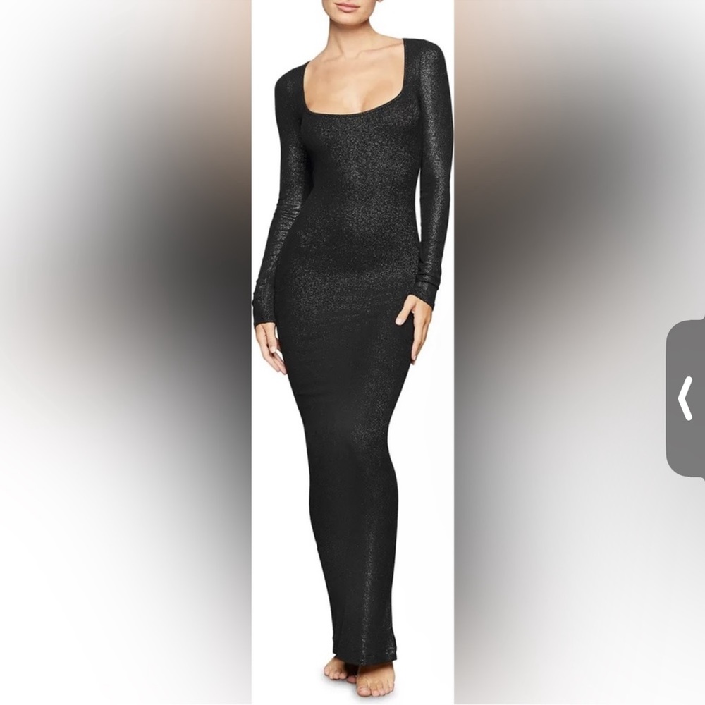 Skims long sleeve soft lounge shimmer black onyx dress